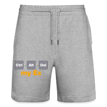 Ctrl Alt Del my Ex for Gamers and Nerds, Split - Stanley/Stella Trainer Unisex Organic Jogging Shorts - heather grey - Front - Nik (191cm) & Marisol (170cm)