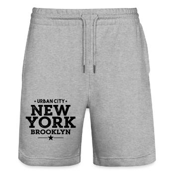 Urban City New York Brooklyn Vintage Style - Stanley/Stella Unisex Bio Joggingshorts Trainer  - Grau meliert - Vorne - Nik (191cm) & Marisol (170cm)