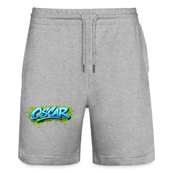 GRAFFITI NAME OSCAR FOR  PERFECT GIFT PRINTABLE on - Short de jogging bio TRAINER Stanley/Stella unisexe - gris chiné - Devant - Nik (191cm) & Marisol (170cm)