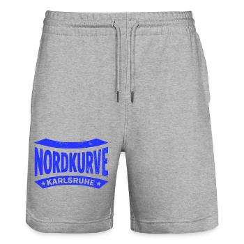 Karlsruhe Nordkurve Stadion Fan Hoodie, Tasse - Stanley/Stella Unisex Bio Joggingshorts Trainer  - Grau meliert - Vorne - Nik (191cm) & Marisol (170cm)