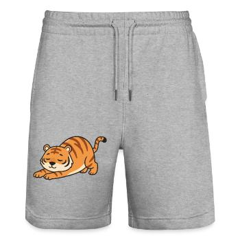 Pose d’étirement du tigre de Kawaii - Short de jogging bio TRAINER Stanley/Stella unisexe - gris chiné - Devant - Nik (191cm) & Marisol (170cm)