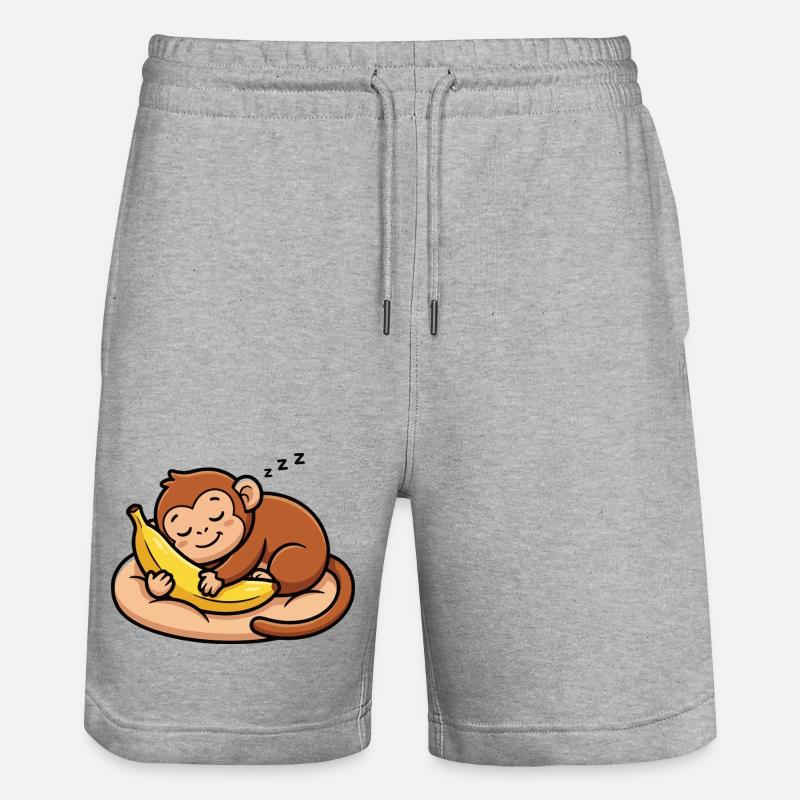 Schlafender Affe mit Banane - Stanley/Stella Unisex Bio Joggingshorts Trainer  - Grau meliert