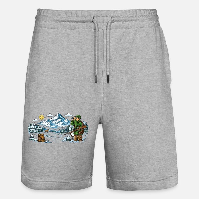 Hunter dans un paysage hivernal enneigé - Short de jogging bio TRAINER Stanley/Stella unisexe - gris chiné