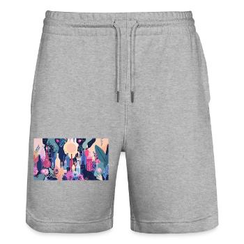 Mer des Fleurs de la Forêt Bouteille - Short de jogging bio TRAINER Stanley/Stella unisexe - gris chiné - Devant - Nik (191cm) & Marisol (170cm)