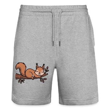 Squirrel on Branch Cartoon - Stanley/Stella Trainer Unisex Organic Jogging Shorts - heather grey - Front - Nik (191cm) & Marisol (170cm)