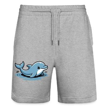 Vagues de dessins animés du Dauphin Bleu - Short de jogging bio TRAINER Stanley/Stella unisexe - gris chiné - Devant - Nik (191cm) & Marisol (170cm)