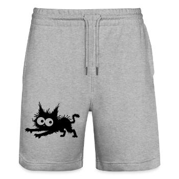 Chat noir stressé - stress, peur, peur - Short de jogging bio TRAINER Stanley/Stella unisexe - gris chiné - Devant - Nik (191cm) & Marisol (170cm)