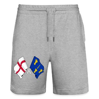 Cheshire & England Crossed Flags - Stanley/Stella Trainer Unisex Organic Jogging Shorts - heather grey - Front - Nik (191cm) & Marisol (170cm)