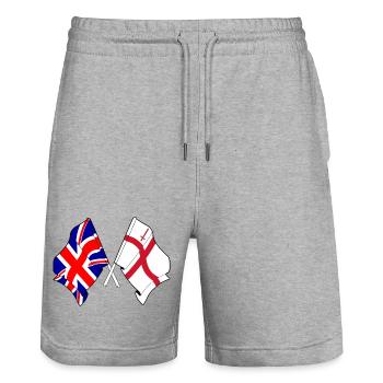City of London & Great Britain Flags - Stanley/Stella Trainer Unisex Organic Jogging Shorts - heather grey - Front - Nik (191cm) & Marisol (170cm)
