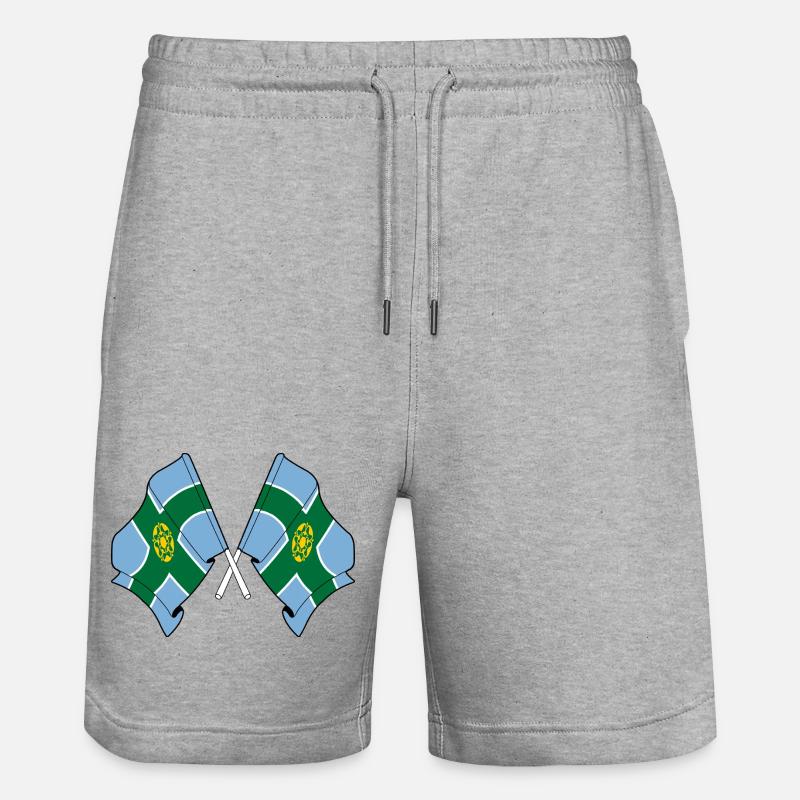 Derbyshire Flags Crossed - Stanley/Stella Trainer Unisex Organic Jogging Shorts - heather grey