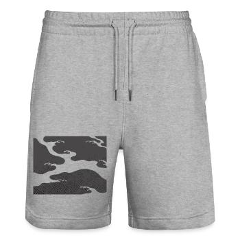 Gray Seigaiha – Japanese Wave Pattern  - Stanley/Stella Trainer Unisex Organic Jogging Shorts - heather grey - Front - Nik (191cm) & Marisol (170cm)