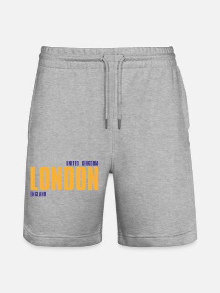 London in golden text with blue accents - Stanley/Stella Trainer Unisex Organic Jogging Shorts - heather grey