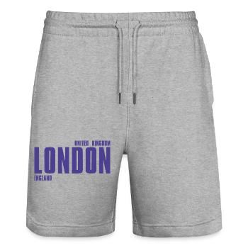 London Bold Typo Purple - Stanley/Stella Unisex Bio Joggingshorts Trainer  - Grau meliert - Vorne - Nik (191cm) & Marisol (170cm)