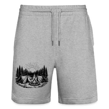 Camping Zelt Wald Landschaft - Stanley/Stella Unisex Bio Joggingshorts Trainer  - Grau meliert - Vorne - Nik (191cm) & Marisol (170cm)