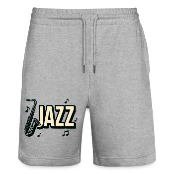Typography jazz saxophone musical notes - Stanley/Stella Trainer Unisex Organic Jogging Shorts - heather grey - Front - Nik (191cm) & Marisol (170cm)