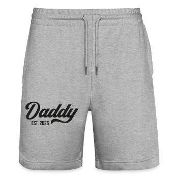 Daddy Est. 2026 - Stanley/Stella Trainer Unisex Organic Jogging Shorts - heather grey - Front - Nik (191cm) & Marisol (170cm)
