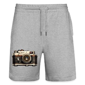 Vintage Camera Illustration Tee - Stanley/Stella Trainer Unisex Organic Jogging Shorts - heather grey - Front - Nik (191cm) & Marisol (170cm)