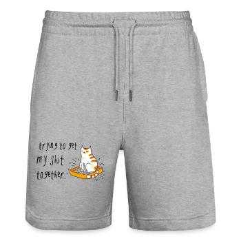 J’essaie de reprendre mes idées en ordre, chat - Short de jogging bio TRAINER Stanley/Stella unisexe - gris chiné - Devant - Nik (191cm) & Marisol (170cm)