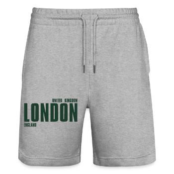 Londoner Fettblocktypografie - Stanley/Stella Unisex Bio Joggingshorts Trainer  - Grau meliert - Vorne - Nik (191cm) & Marisol (170cm)