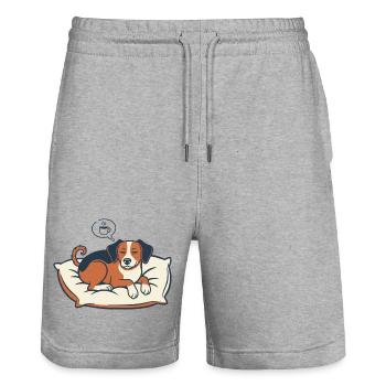 Powered by Coffee & Dog Dreams - Stanley/Stella Trainer Unisex Organic Jogging Shorts - heather grey - Front - Nik (191cm) & Marisol (170cm)