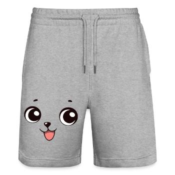 Kawaii Hundegesicht Lustiges Lächeln - Stanley/Stella Unisex Bio Joggingshorts Trainer  - Grau meliert - Vorne - Nik (191cm) & Marisol (170cm)