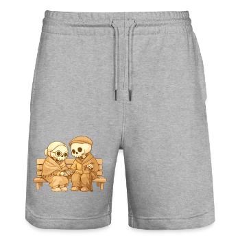 Cozy Skeleton Couple on Bench – Love for Life - Stanley/Stella Trainer Unisex Organic Jogging Shorts - heather grey - Front - Nik (191cm) & Marisol (170cm)
