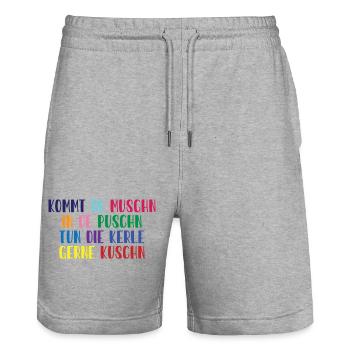 Dialekt Spruch in Knallfarben, dominante Frauen - Stanley/Stella Unisex Bio Joggingshorts Trainer  - Grau meliert - Vorne - Nik (191cm) & Marisol (170cm)