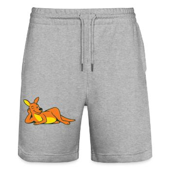 Lounge Kangaroo Jaune-Orange Rétro - Short de jogging bio TRAINER Stanley/Stella unisexe - gris chiné - Devant - Nik (191cm) & Marisol (170cm)