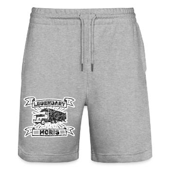 First name Moris - Stanley/Stella Trainer Unisex Organic Jogging Shorts - heather grey - Front - Nik (191cm) & Marisol (170cm)