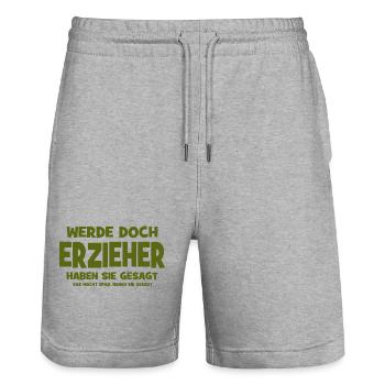 Werde doch Erzieher haben sie gesagt - Das macht S - Stanley/Stella Unisex Bio Joggingshorts Trainer  - Grau meliert - Vorne - Nik (191cm) & Marisol (170cm)