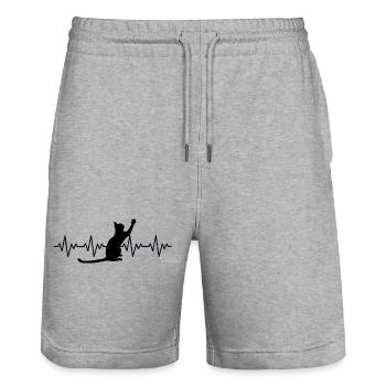 Katze EKG Herzfrequenz Herzschlag - Stanley/Stella Unisex Bio Joggingshorts Trainer  - Grau meliert - Vorne - Nik (191cm) & Marisol (170cm)