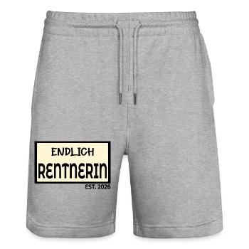 Oma Rentnerin - Rente 2026 - Stanley/Stella Unisex Bio Joggingshorts Trainer  - Grau meliert - Vorne - Nik (191cm) & Marisol (170cm)