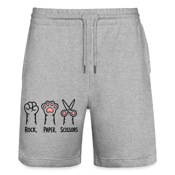Pierre, papier, ciseaux - T-shirt chat drôle - Short de jogging bio TRAINER Stanley/Stella unisexe - gris chiné - Devant - Nik (191cm) & Marisol (170cm)