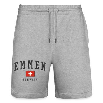 Logo croix d'Emmen, Suisse - Short de jogging bio TRAINER Stanley/Stella unisexe - gris chiné - Devant - Nik (191cm) & Marisol (170cm)