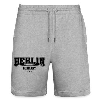 Berlin City Statement Design - Stanley/Stella Unisex Bio Joggingshorts Trainer  - Grau meliert - Vorne - Nik (191cm) & Marisol (170cm)