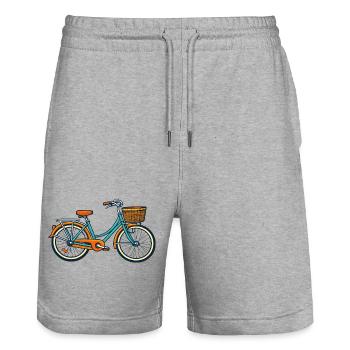 Vélo vintage avec panier - Short de jogging bio TRAINER Stanley/Stella unisexe - gris chiné - Devant - Nik (191cm) & Marisol (170cm)