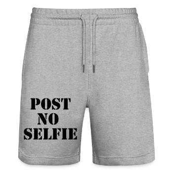 Post No Selfie - Urban Stencil Black - Stanley/Stella Trainer Unisex Organic Jogging Shorts - heather grey - Front - Nik (191cm) & Marisol (170cm)