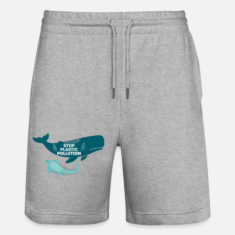 Stop Plastic Pollution, whale and turtle - Stanley/Stella Unisex Bio Joggingshorts Trainer  - Grau meliert