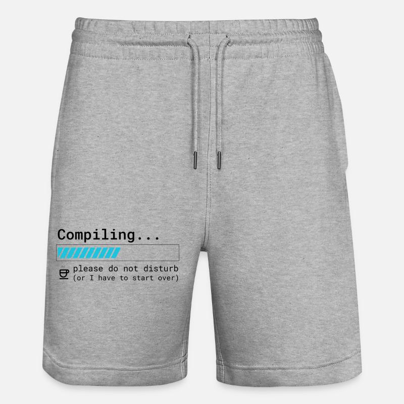 Funny Programmer T-Shirt - Compiling Please - Stanley/Stella Trainer Unisex Organic Jogging Shorts - heather grey