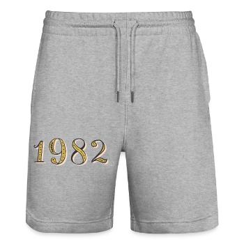 Geburtstagsgeschenk 1982 Vintage 1982 - Stanley/Stella Unisex Bio Joggingshorts Trainer  - Grau meliert - Vorne - Nik (191cm) & Marisol (170cm)
