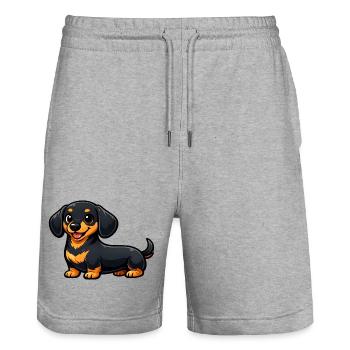 Süßer Dackel im Cartoon Stil - Stanley/Stella Unisex Bio Joggingshorts Trainer  - Grau meliert - Vorne - Nik (191cm) & Marisol (170cm)
