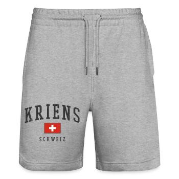 Kriens Switzerland Logo Swissflag - Stanley/Stella Trainer Unisex Organic Jogging Shorts - heather grey - Front - Nik (191cm) & Marisol (170cm)