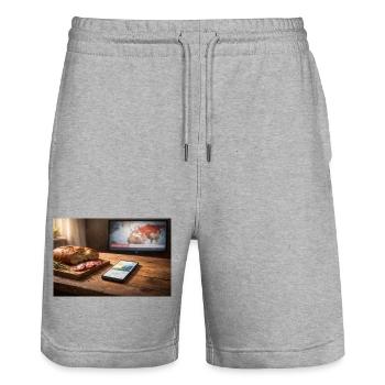 Alles, was wirklich trägt, ist einfach.  - Stanley/Stella Unisex Bio Joggingshorts Trainer  - Grau meliert - Vorne - Nik (191cm) & Marisol (170cm)
