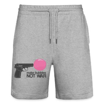 Faire des bulles pas la guerre - Arme ironique drôle - Short de jogging bio TRAINER Stanley/Stella unisexe - gris chiné - Devant - Nik (191cm) & Marisol (170cm)