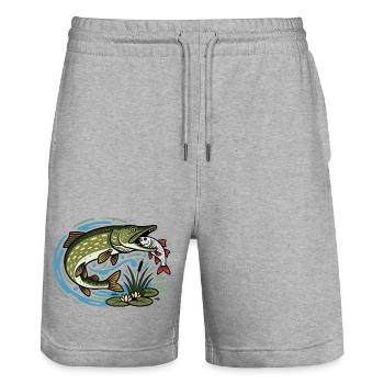 Hecht fängt Rotauge - Stanley/Stella Unisex Bio Joggingshorts Trainer  - Grau meliert - Vorne - Nik (191cm) & Marisol (170cm)