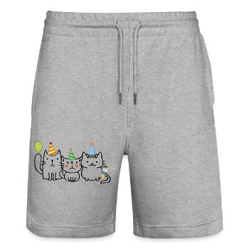 Birthday - Stanley/Stella Trainer Unisex Organic Jogging Shorts - heather grey - Front - Nik (191cm) & Marisol (170cm)