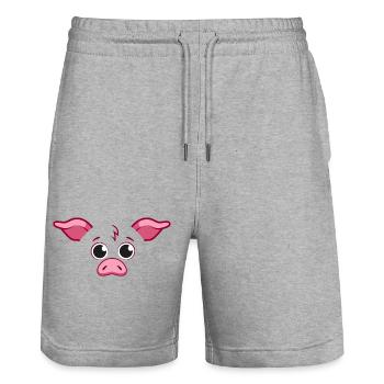Süßes Schweinegesicht minimalistische rosa Tierkunst - Stanley/Stella Unisex Bio Joggingshorts Trainer  - Grau meliert - Vorne - Nik (191cm) & Marisol (170cm)
