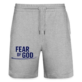 Fear ofBold Typograph y Emblem - Stanley/Stella Trainer Unisex Organic Jogging Shorts - heather grey - Front - Nik (191cm) & Marisol (170cm)