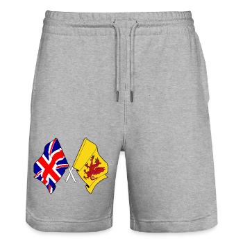 Somerset + Great Britain crossed - Stanley/Stella Trainer Unisex Organic Jogging Shorts - heather grey - Front - Nik (191cm) & Marisol (170cm)