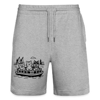 Hafen Katzen Hunde Hafenrundfahrt Hamburg  - Stanley/Stella Unisex Bio Joggingshorts Trainer  - Grau meliert - Vorne - Nik (191cm) & Marisol (170cm)